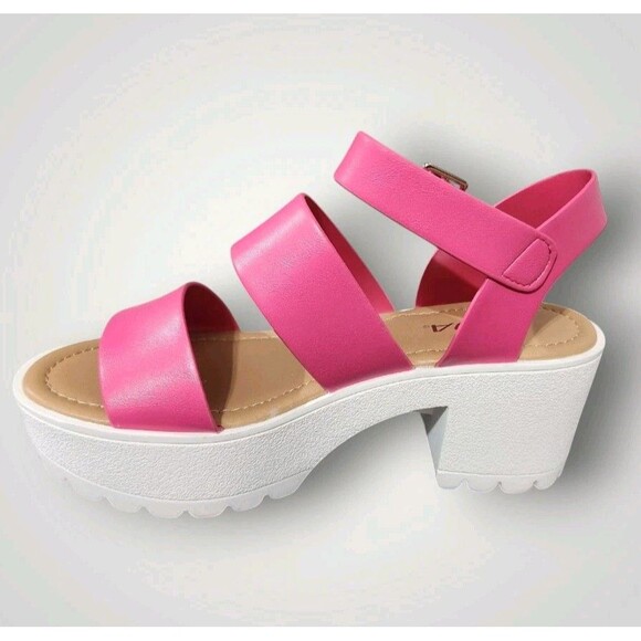 Women Size 6.5 Soda Sandals ACCOUNT Style Block Heel 2" Platform V Leather Shoe - Picture 7 of 7